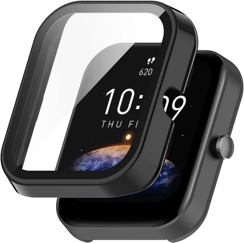 Vista 2 de Compatible con Amazfit Bip 3 Pro, Lamshaw Hard PC Case con protector de pantalla de vidrio templado compatible con Amazfit Bip 3 / Bip 3 Pro Paquete