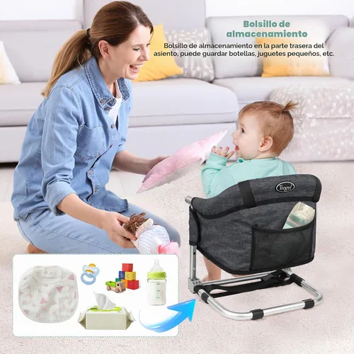 Vista 8 de Asiento elevador para mesa de comedor, silla elevadora portátil 3 en 1 con hebilla de seguridad, asiento de alimentación de bebé ajustable y Negro