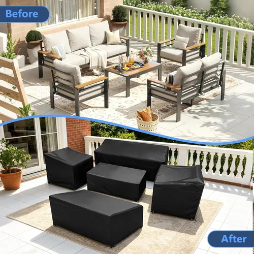 Vista 4 de STARTWO Outdoor Furniture Cover Waterproof, Patio Furniture Covers 5 Piece Set for Chairs, Couch, Table Coffee, Black