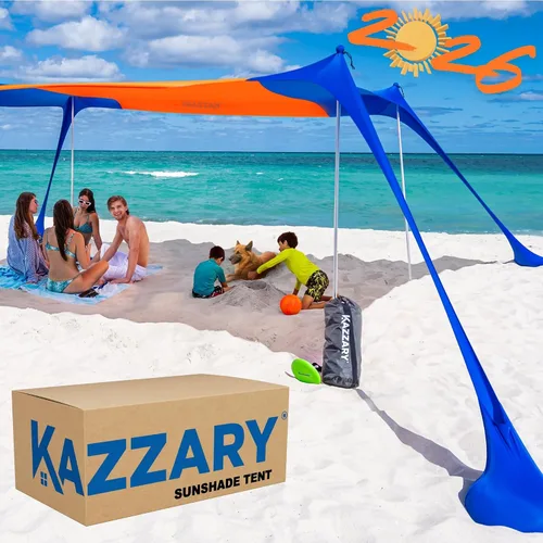 Vista 8 de Tienda de campaña de playa UPF50+ con bolsas de arena, 4 postes de estabilidad, clavijas de tierra, pala de arena de disco volador, refugio ligero