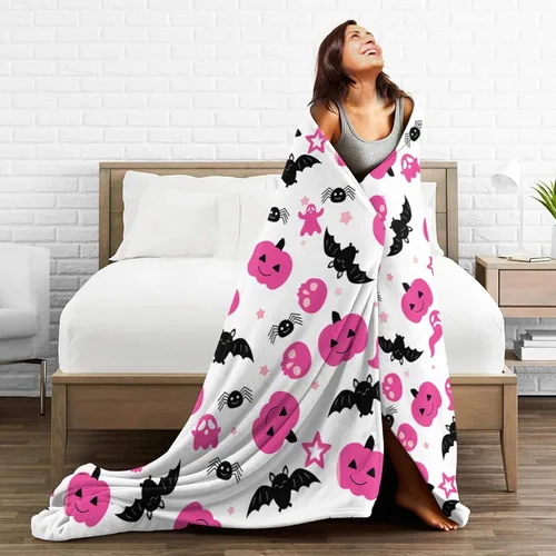 Vista 4 de Manta de Halloween de franela de forro polar suave, ligera, acogedora, cálida y linda, manta de felpa linda, manta para sala de estar, decoración