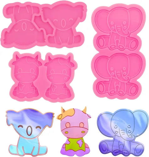 Vista 10 de Molde de silicona de resina de cabeza de animal lindo de 8 cavidades, mini conejo, corazón, caballo, robot, forma de cabeza de oso, molde