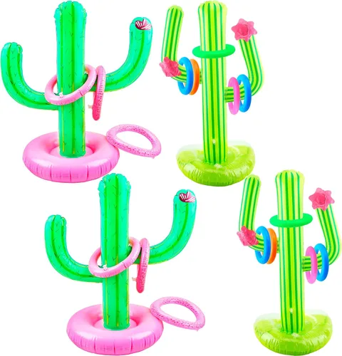 Vista 8 de 4 Set Inflatable Cactus Ring Toss Games Includes 4 Pcs 25 Inch Large Inflatable Cactus with 16 Pcs/ 20 Pcs Blow Up Ring Toss for Summer Pool Water