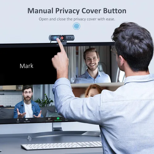 Vista 4 de NexiGo HelloCam, cámara web 1080P con Windows Hello, verdadera privacidad, obturador electrónico automático, cámara de computadora, micrófono
