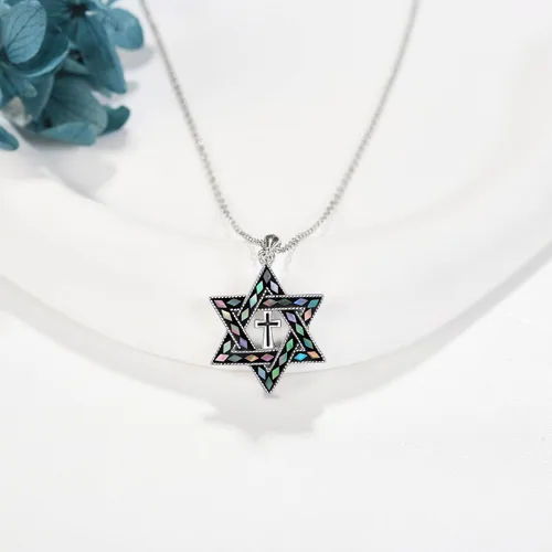 Vista 4 de ONEFINITY Collar con dije de estrella de David de plata esterlina con cruz y estrella de David, joyería cristiana judía, regalos para mujer, Plata