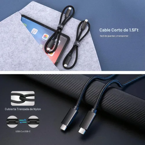 Vista 6 de Cable corto USB C a USB C de 1.5 pies, 100 W 3.1 Gen2, cable de carga rápida de 10 Gbps de transferencia de datos para disco duro SSD, MacBook