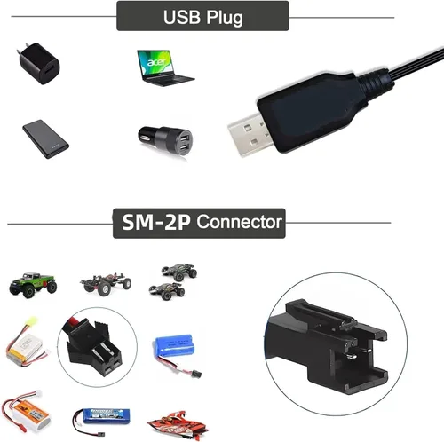 Vista 5 de Aliwisdom Cable de carga universal inteligente RC con conector SM-2P para batería Lipo de 3.7 V 1S y batería de 3.6 V 3S Ni-MH/Ni-CD, compatible