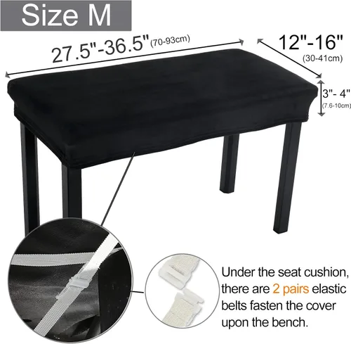 Vista 4 de SINOSSO Funda de terciopelo suave para banco de piano para 2 personas, (27.5"- 36.5") L x (12"- 16") A rectángulo elástico lavable funda protectora