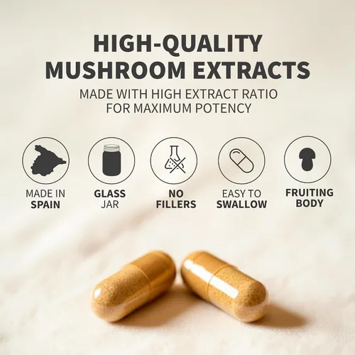 Vista 5 de HIFAS DA TERRA Mico-Five - Cápsulas complejas de hongos - Suplemento de apoyo inmunológico - Mezcla de extracto de Reishi, shiitake, maitake, chaga