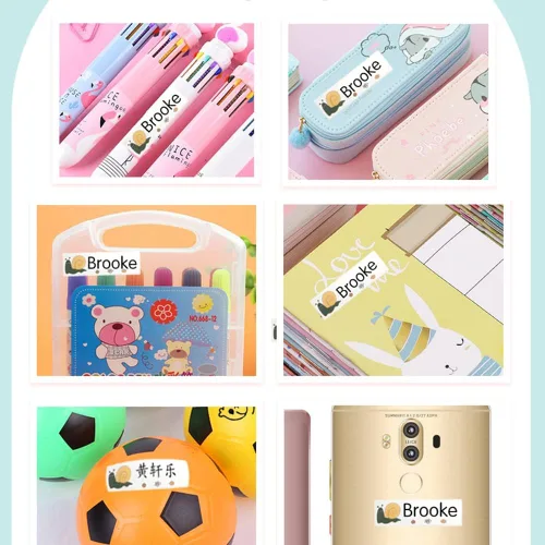 Vista 6 de Etiquetas adhesivas con nombre de animales de dibujos animados, impermeables, transparentes, impermeables, para niños, papelería escolar