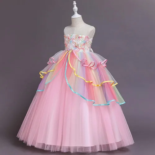 Vista 19 de REXREII Vestido de tul sin mangas para fiesta de unicornio para niñas, disfraz de carnaval, princesa, cumpleaños, Navidad, vestido largo