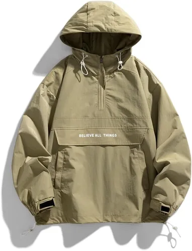 Vista 7 de Chaqueta de otoño y primavera para hombre con capucha y cordón de retazos casuales