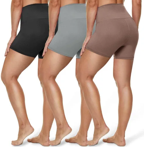 Vista 31 de HLTPRO 3 Pack Plus Size Biker Shorts for Women, Pocket & No-Pocket Options Negro/Beige Rosa/ Gris