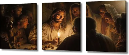 Vista 33 de Lienzo decorativo para pared de sala de estar, impresión retro con luz de esperanza de Jesús, 1 panel, póster de lienzo moderno para dormitorio