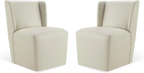 Vista 24 de KISLOT Juego de 1 sillas de comedor tapizadas con ruedas, color beige