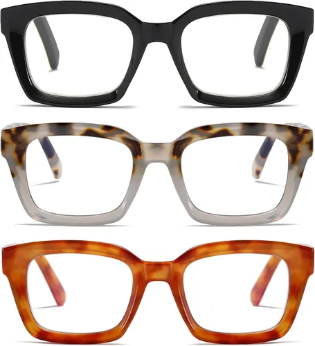 Vista 12 de 3 Pack Oversize Square Design Reading Glasses for Women, Blue Light Blocking Computer Reader