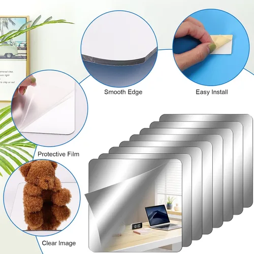 Vista 3 de Paquete de 6 azulejos de espejo acrílicos autoadhesivos, 12 x 16 pulgadas Hojas flexibles, pegatinas de pared, plástico sin marco sin vidrio