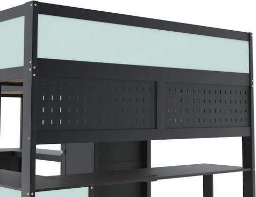 Vista 8 de Twin Size L-Shaped Gaming Loft Bed with Dual Built-in Desks，Black+Blue-P