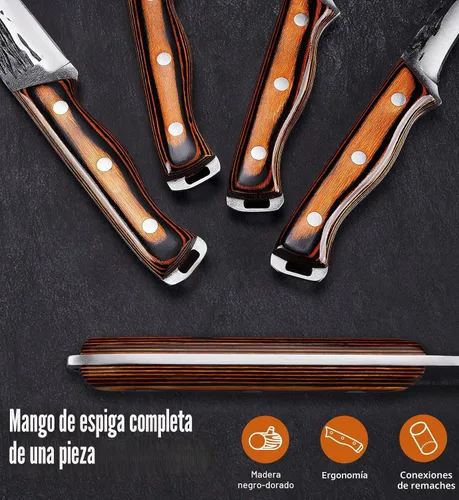 Vista 6 de Naitesen 4 piezas de cuchillo de carnicero forjado a mano y cuchillo de cocina 2 en 1, juego de cuchillo de chef serbio resistente para carne