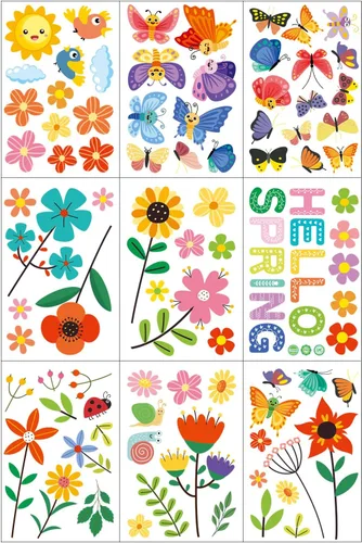 Vista 2 de Pegatinas de primavera para ventanas, flores, plantas, decoración de ventanas, calcomanías estáticas de mariposa para decoración de ventanas