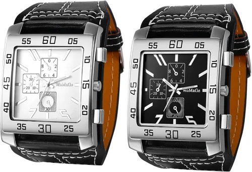 Vista 7 de Avaner Reloj cuadrado para hombre, reloj Steampunk de gran tamaño, correa de cuero, reloj de cara grande