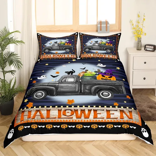 Vista 16 de Feelyou Funda de edredón de Halloween, tamaño individual, con 1 funda de almohada, decoración de Halloween, juego de ropa de cama con estampado