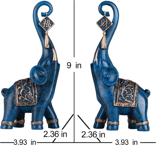 Vista 2 de DOVDOV Estatua de elefante, elefante azul, decoración del hogar, estatua de elefante de buena suerte, decoración para el hogar, regalo de elefante