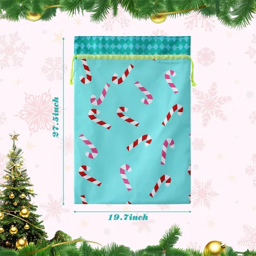 Vista 5 de THOVSMOON Saco de Navidad de Papá Noel con cordón, bolsa de regalo de lona de Santa Claus de 19.7 x 27.5 pulgadas, reutilizable, regalos de Navidad