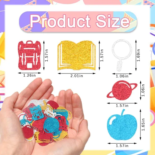 Vista 2 de 200 unidades de confeti de regreso a clases, azul, rojo, dorado, plateado, libro de manzana, confeti, temática escolar, confeti de papel con Azul