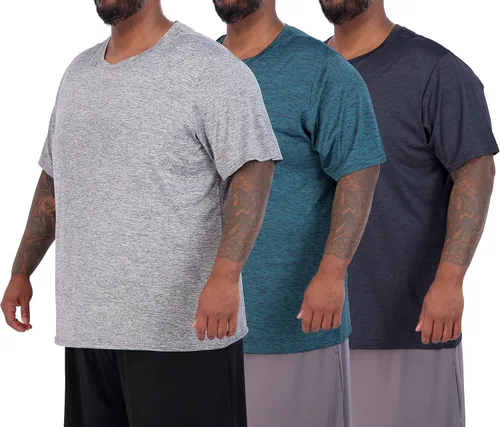 Vista 9 de 3 Pack Men's Big and Tall Dry Fit T Shirts Workout Gym Athletic Crew Tee Manga corta - Conjunto 1