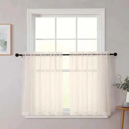 Vista 180 de 2 paneles de cortinas traslúcidas blancas para dormitorio, sala de estar, 96 pulgadas de largo, modernas, suaves, ligeras, con bolsillo para barra