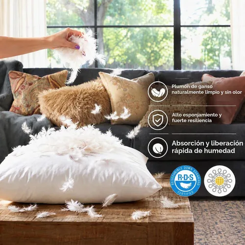 Vista 2 de basic home 28x28 Euro Throw Pillow Insert-Down Almohada de plumas Inserto-Tela de algodón Blanco-1 pieza