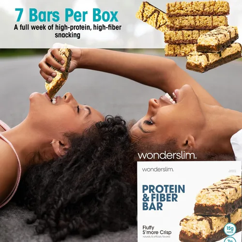 Vista 8 de WonderSlim Barras de proteína altas en fibra, crujiente Fluffy S'more 15g de proteína, 8g de fibra bajas en azúcar, bajas en carbohidratos