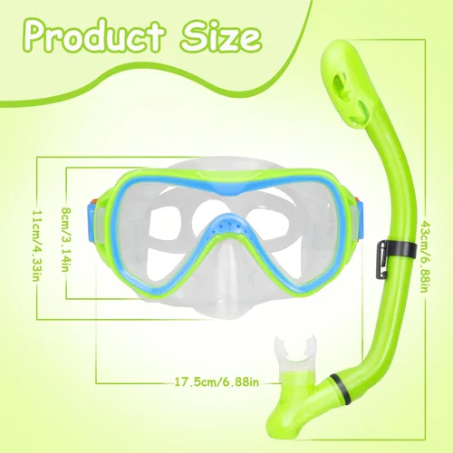 Vista 3 de Snorkeling Gear for Kids, Mask Fins Snorkel Set for Kid Panoramic View Diving Mask Anti-Fog Anti-Leak Dry Top Snorkel and Dive Flippers with Travel