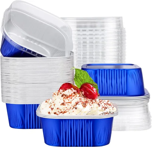 Vista 10 de EUSOAR - Moldes para pastel con tapas, 50 unidades de 300 ml/10 oz, moldes cuadrados desechables para cupcakes, recipientes de papel de aluminio