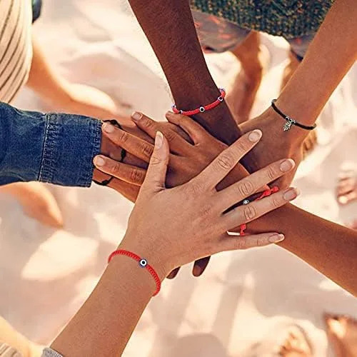 Vista 2 de Pulseras de mal de ojo para mujer, 7 nudos, color rojo de la suerte, ajustable, ojo turco, cábala, pulsera de cuerda roja para niñas