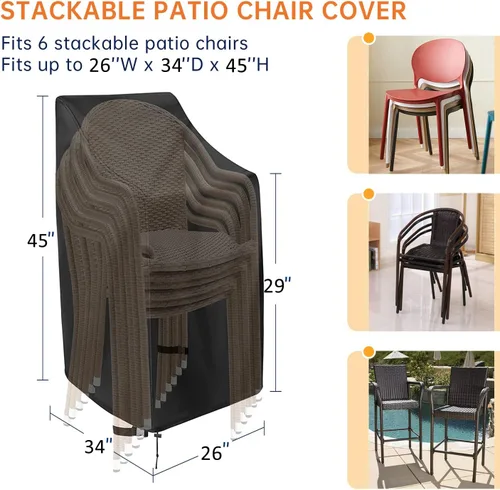 Vista 2 de Fundas para sillas de patio, respaldo alto, impermeables, 600D resistentes al agua, fundas para sillas de taburete de bar para 4 a 6 sillas