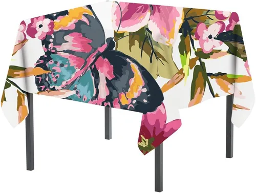 Vista 14 de Pomp - Mantel premium de poliéster con estampado abstracto de 52 x 52 pulgadas cuadradas Tela de fácil cuidado, resistente a arrugas y manchas
