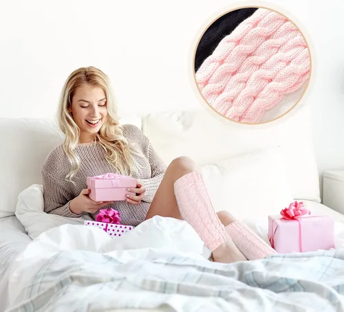 Vista 7 de SATINIOR 4 pares de calcetines largos de punto trenzado para mujer de invierno