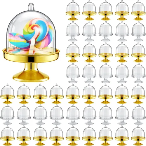 Vista 8 de Tessco for you 48 piezas de plástico mini soporte para tartas con cubierta de cúpula, recipientes para cupcakes de chocolate y dulces, placa