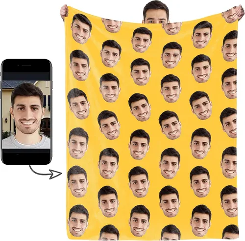 Vista 9 de Manta de Fotos Personalizada, Tema de Vacaciones con Rostro Personalizado, Diseño Divertido Ultra Suave y Acogedora, Manta Decorativa Personalizada