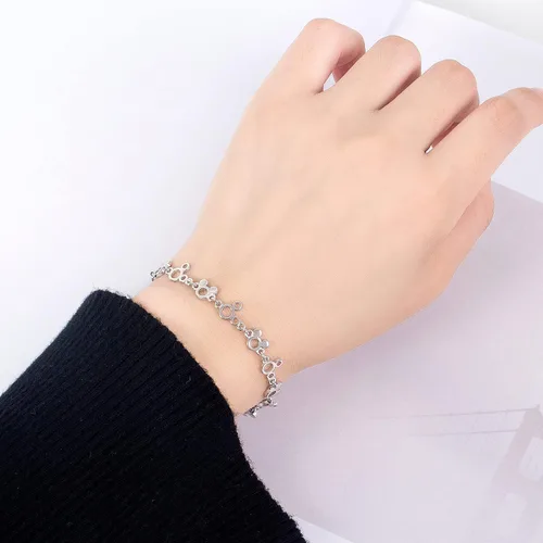 Vista 4 de Pulsera de Mickey de moda para mujer, de plata de ley 925, ajustable, regalo de cumpleaños, para mujeres, esposa, niñas, ella, Plata de ley