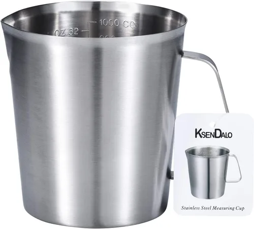 Vista 6 de KSENDALO Taza medidora de acero inoxidable, 2 tazas de acero inoxidable, taza medidora de metal con marcas, 16 onzas (0.5 litros)