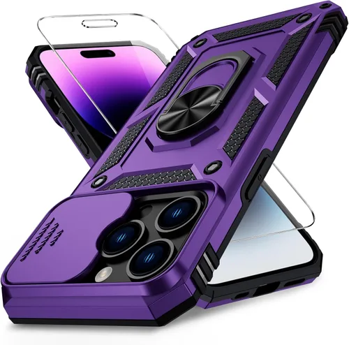 Vista 30 de Funda para iPhone 14 con cubierta para lente de cámara, protector de pantalla HD, protección contra caídas de grado militar de 10 pies, soporte