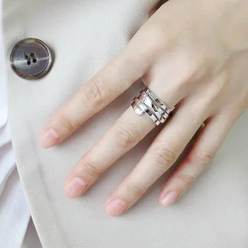 Vista 177 de Anillo de plata de ley 925, minimalista, ajustable, hecho a mano, para mujeres y niñas