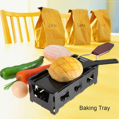 Vista 4 de Raclette - Parrilla de mesa de raclette, máquina de raclette antiadherente para queso, bandeja para hornear con mango de madera, parrilla coreana