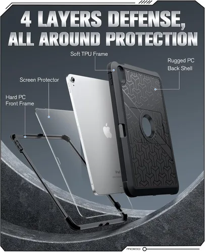 Vista 4 de MoKo Funda para iPad (A16) de 11ª/10ª generación 2025/2022, resistente a prueba de golpes, doble capa protectora de cuerpo completo, protector