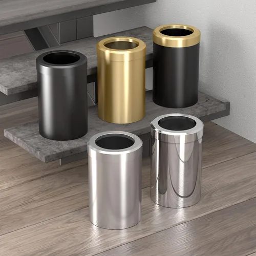 Vista 4 de Gatco Cubo de basura pequeño con tapa, redondo de acero inoxidable de 3 galones, debajo del fregadero, latón cepillado, para baño, dormitorio