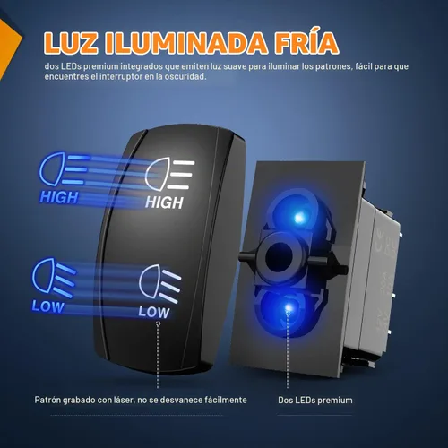 Vista 2 de Nilight Interruptor basculante de luces de alto y bajo alcance, interruptor de palanca de encendido/apagado/encendido DPDT de 7 pines, cables