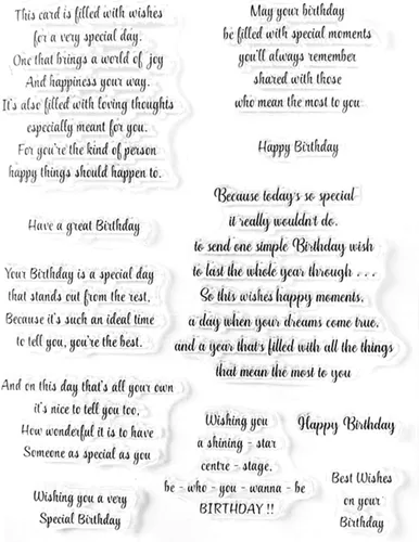 Vista 9 de Sello transparente de sentimiento de feliz cumpleaños para hacer tarjetas, versos de bendición, sellos de silicona, refranes de cumpleaños, sellos